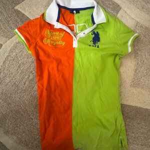 US Polo Association Orange and Green Polo Shirt